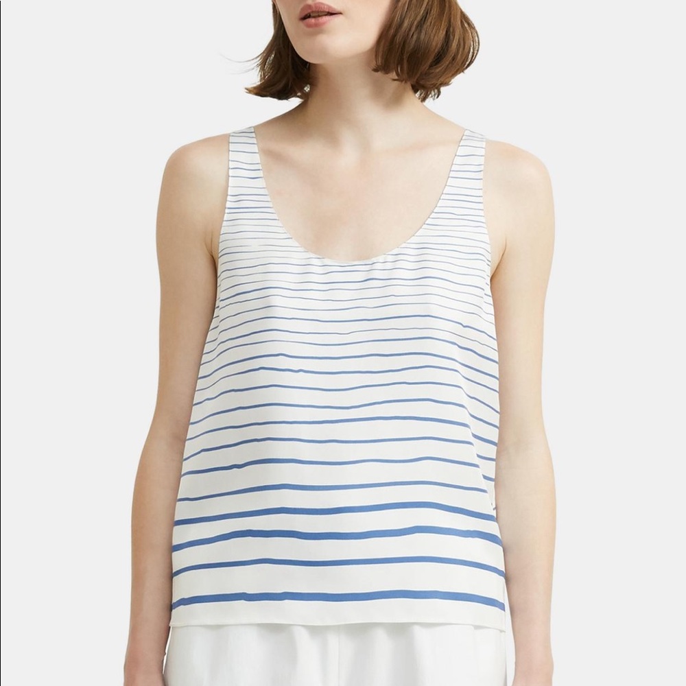 Theory Scoop Neck Tank Top In Striped Silk